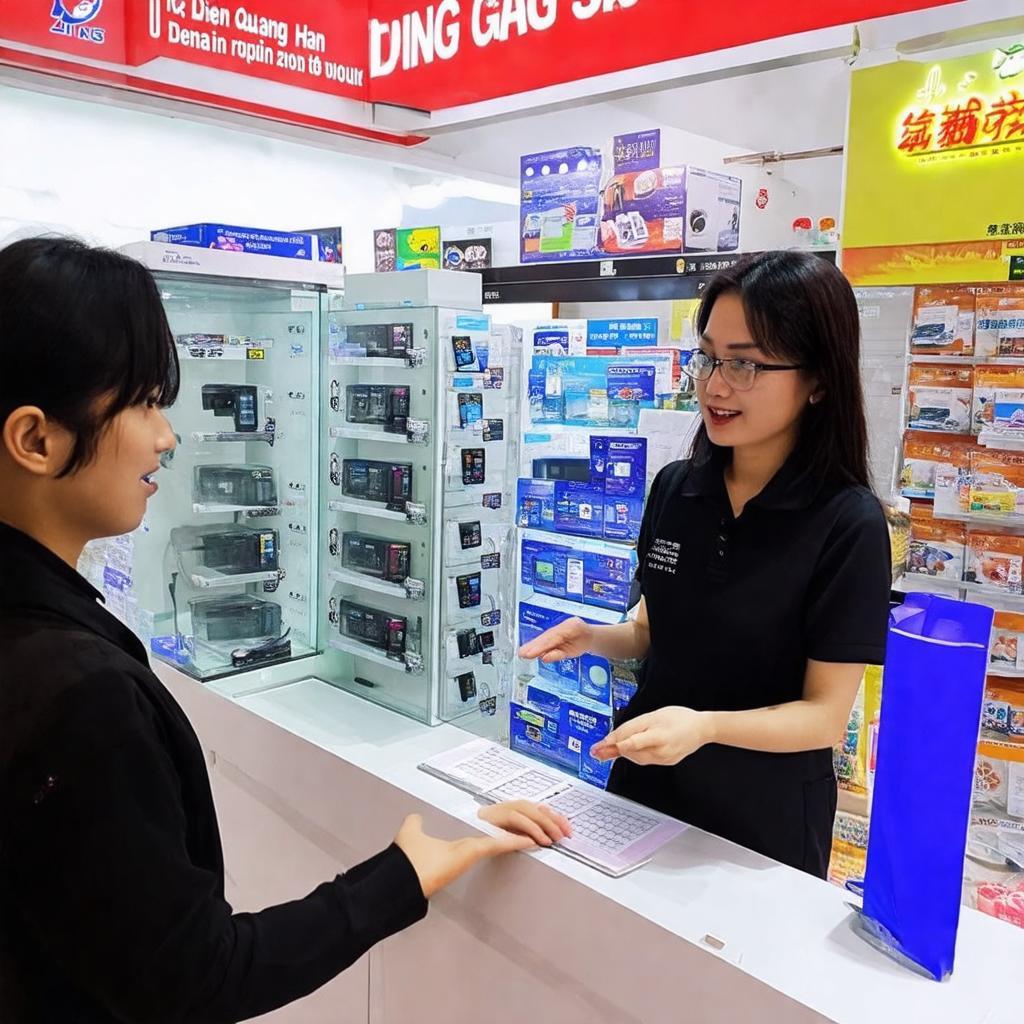 Nhân viên Điện Máy Quang Hạnh đang tư vấn cho khách hàng về sản phẩm